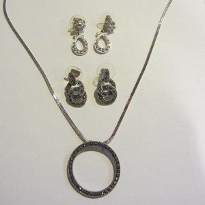 Marcasite sterling necklace and earrings